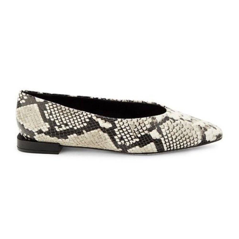 Saks Fifth Avenue Snake Embossed Black/White Leather Ballet Flat Slip size 7.5